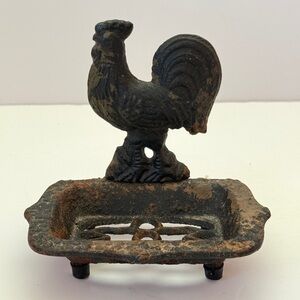 Rustic Rooster Cast Iron Soap Dish Antique Farmhouse Country